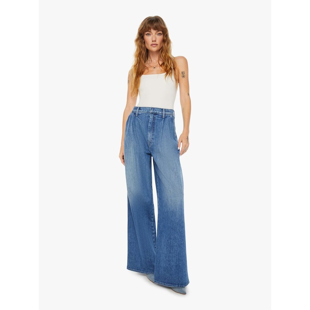 Mother x Clare V Pleated Belle Prep Heel in Playing in Paris Jeans Size 25